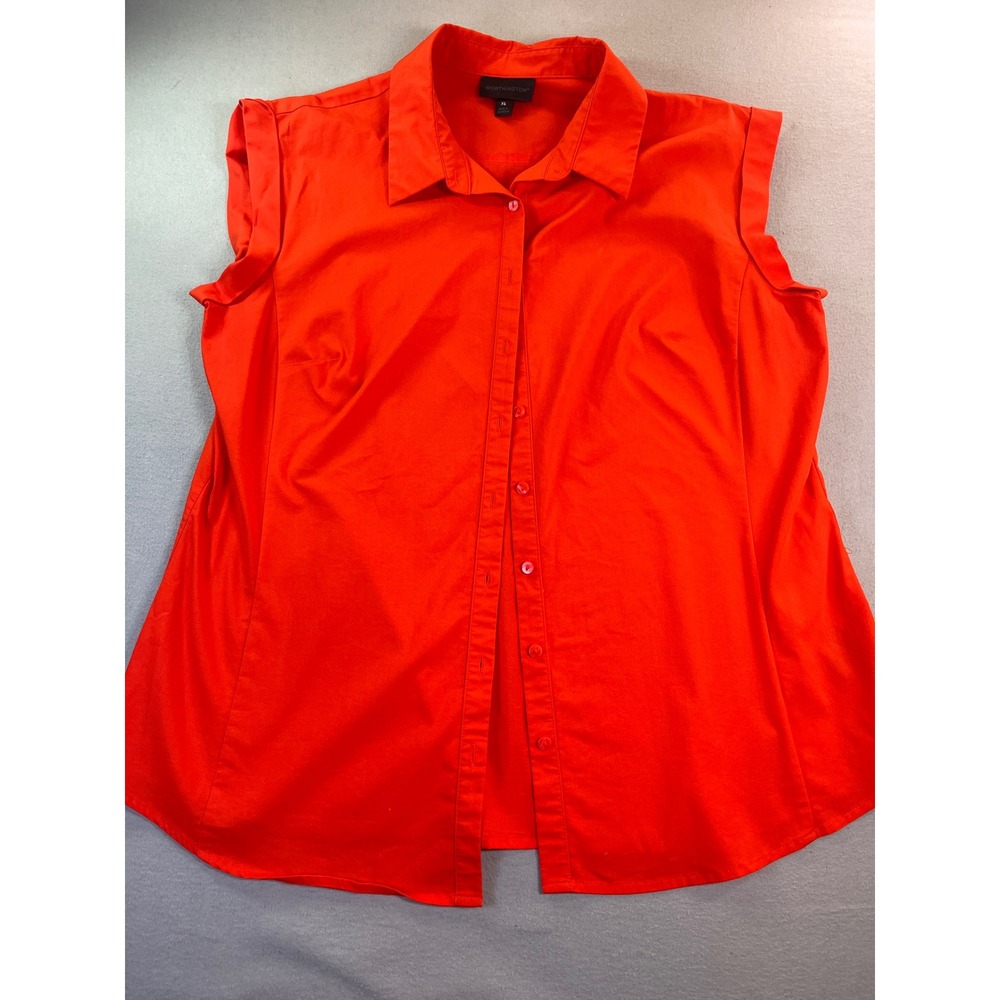 Worthington Womens XL Orange Sleeveless Button Down Shirt Stretch Career Blouse - Picture 2 of 8